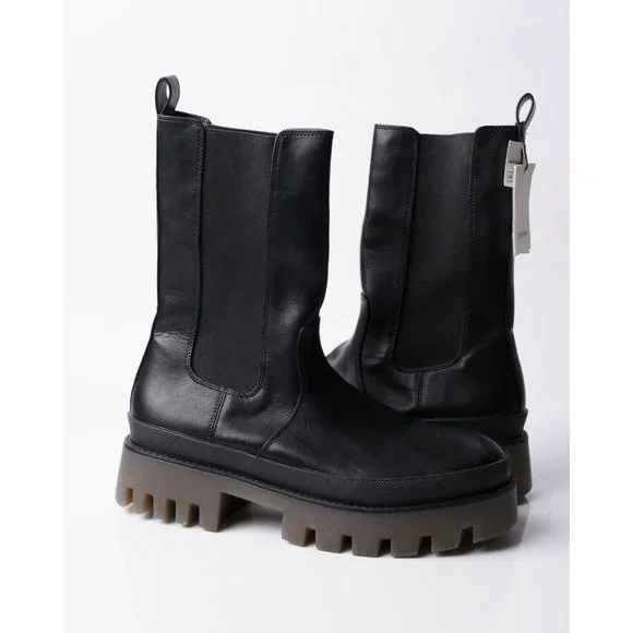 Bershka Womens Black Stretch Boots Pull On Chunky Gores Sz 10 Eu 41 NWT 1205/760 - Picture 3 of 8